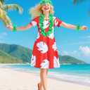 ZIW Women Hawaiian Costme Tropical Leaf Print Dress with Headband, Luau Flower Leis Accessories, Adult Halloween Costumes (XL)