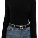 Women's Mock Turtleneck Lightweight Thermal Base Layer Tops (Black, S)
