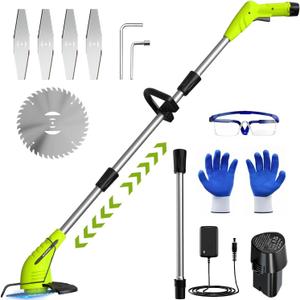 Weed Wacker Cordless,2000mah Battery Operated Weed Trimmer 3 Types Cutting Blade Lightweight Electric Grass Cutter, Fast Charger Portable Lawn Trimmer for Yard Garden (Green)