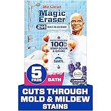Mr. Clean Magic Eraser Sponge, Bathroom Cleaner, Shower Cleaner, Tub Cleaner, Soap Scum Remover, Bathroom Cleaning Supplies, Dawn Cleaning Power with Febreze Lavender Scent, 5ct