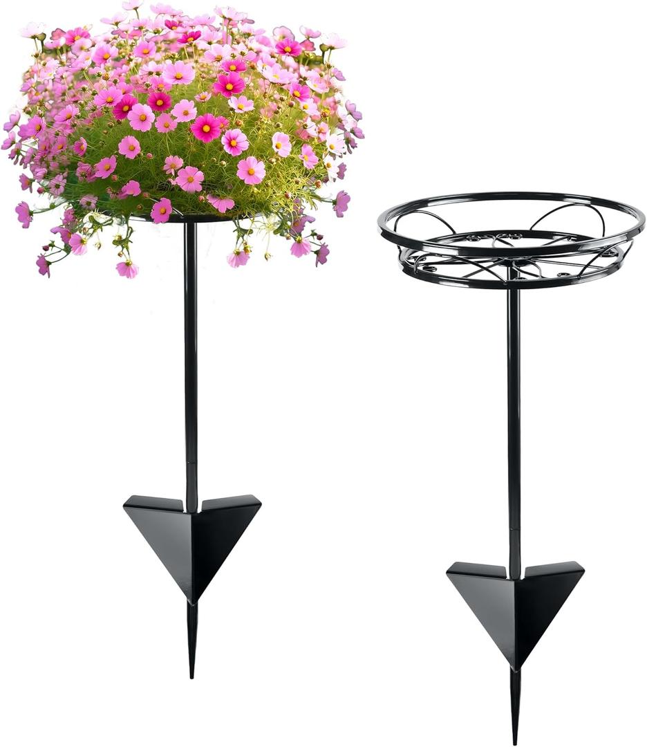 Tellingyou 2 Pack Adjustable Outdoor Flower Pot Stand, Christmas Versatile Plant Stand Garden Stake for Display Plants with Style, Elegant Solution for Landscaping, Garden Decor, and Events (Black)