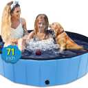 Foldable Dog Pool, 71" x 12" Large Kiddie Pool with Hard Plastic, Non-Slip Dog Bath Tub for Outdoor Backyard, Collapsible Dog Swimming Pool for Kids Dogs Pets (Blue)