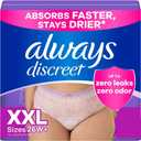 Always Discreet Adult Incontinence Underwear for Women and Postpartum Underwear, XXL, Up to 100% Bladder Leak Protection, 39 Count (3 Packs of 13) (2X-Large)