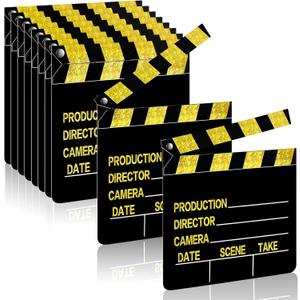 BBTO 10 Pieces Movie Film Clap Board, 7 x 8 Inch Cardboard Movie Clapboard Directors Clapper Writable Cut Action Scene Board for Movies Films Photo Props(Single-Sided Printing,Gold)