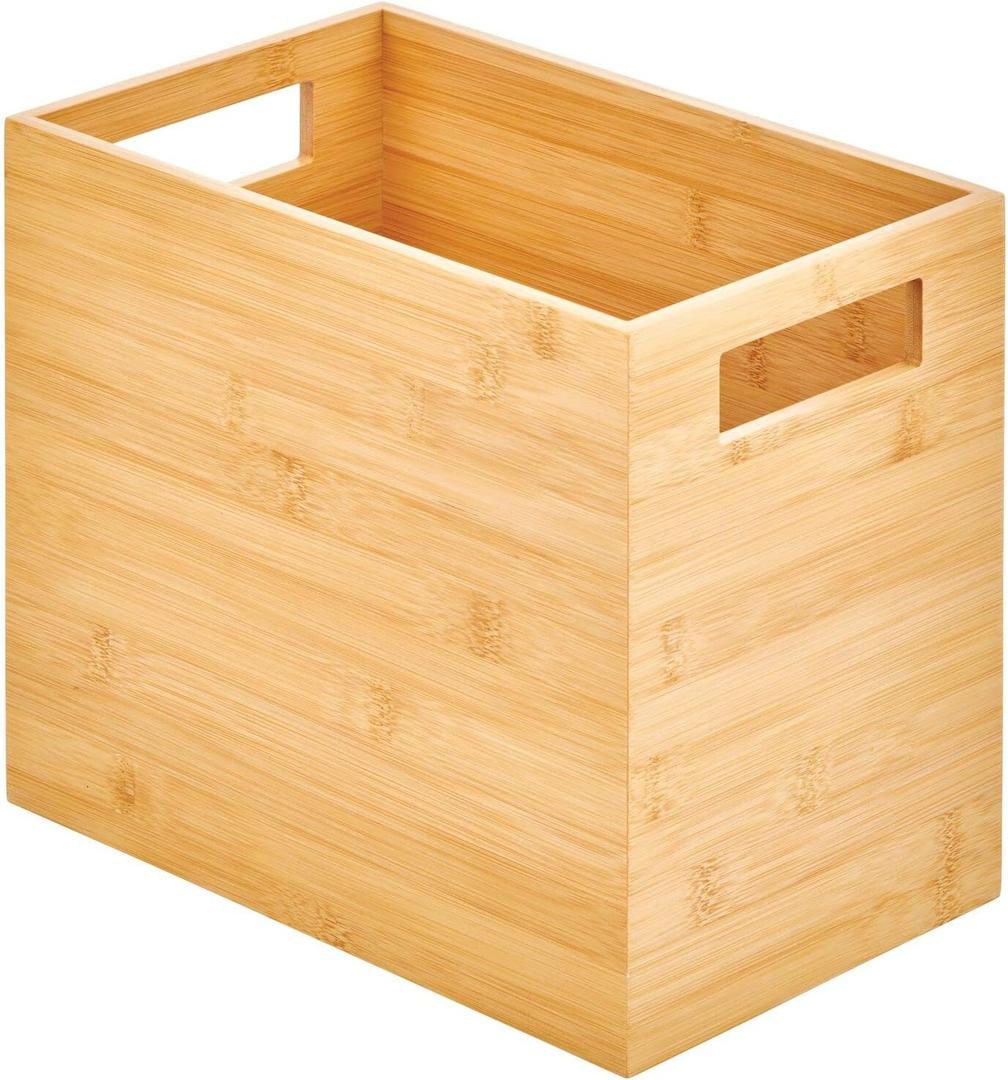 mDesign Rectangular Bamboo Trash Can Wastebasket, Garbage Container Bin - Built-in Handles - for Bathrooms, Powder Rooms, Kitchens, Home Offices - Natural mDesign Rectangular Bamboo Trash Can Wastebasket, Garbage Container Bin - Built-in Handles - for Bathrooms, Powder Rooms, Kitchens, Home Offices - Natural