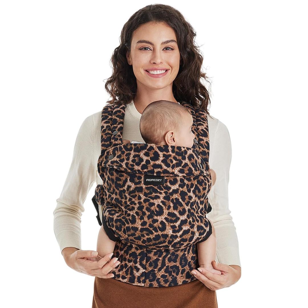 Momcozy Baby Carrier - Ergonomic, Cozy and Lightweight Carrier for 7-44lbs, Effortless to Put On, Ideal for Hands-Free Parenting, Enhanced Lumbar Support, Purehug for Infant to Toddler, Leopard
