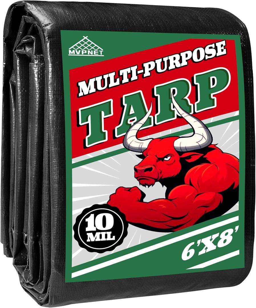 6x8 ft Heavy Duty Tarp 10mil UV Reinforced Grommets Green&Black
