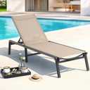 ONBRILL Aluminum Chaise Lounge Chair Outdoor, Foldable & Assembly Free Outdoor Lounge Chair with 5 Position Adjustable Backrest, Patio Pool Lounge Chairs for Outside Poolside Beach Lawn, 1PC, Khaki