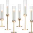 Hewory Gold Taper Candle Holders: Candlestick Holders Set of 6 Hurricane Glass Tall Candle Holder for Candlesticks Candle Sticks Holder Decor for Table Centerpiece Wedding Party Christmas Decorations