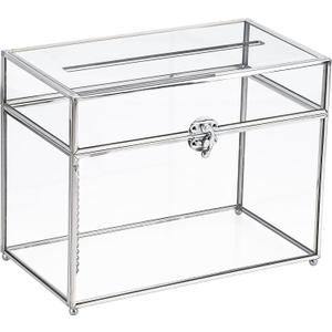 HighFree Glass Card Box, Large Clear Card Box for Wedding Receptions, Decorative Storage Box for Baby Shower, Birthday Party, Bridal Shower (With Slot, Silver)