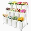 Flower Display Stand with Buckets,3-Tier Flower Stand,Heavy Duty flower stand display for Indoor Flower Bar,Flower Shop,Outdoor Flower Pop-Up Events flower holder (White)
