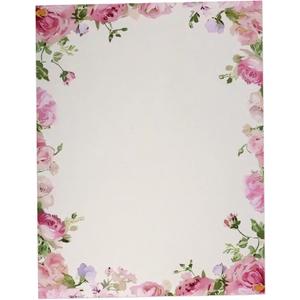 Pink Roses Floral Stationary Paper - 60 Sheets Pretty Letter Paper for Inkjet/Laser Printers
