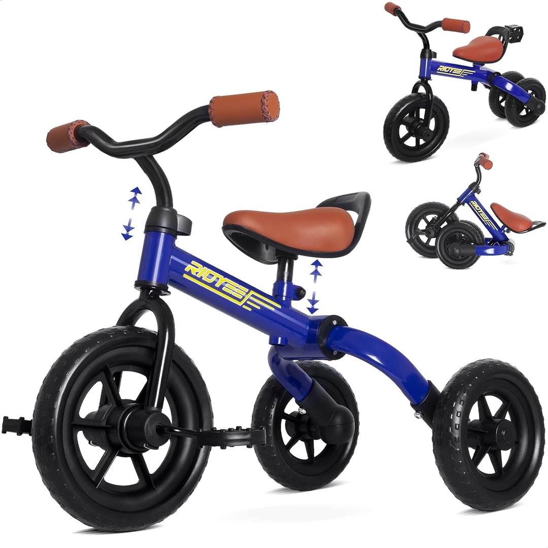 RIDYEE 3-in-1 Foldable Tricycle and Balance Bike for Toddlers 2 to 5 Years, Tricycle for 2 Years with Adjustable Handlebar and Seat, Tricycles for 3-5 Years with DIY Plate, Blue