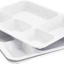 Divided Plates Melamine 5-Compartment White Serving Tray, 13.3 x 10.83 inches, 3 PCS, PFW-1331083-03