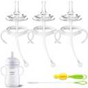 Straw Cup Conversion Kit for Philips Avent Natural Baby Bottles, Sippy Cups Transition Kit with Silicone Straw Top Nipples, Weighted Straw, Bottle Handle, Cleaning Brush for Toddler 6+ Month, 3-Pack