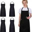 Kitchen Aprons for Cooking, 4 Pack Black Adjustable Bib Aprons with Pockets, Water Oil Resistant Chef Aprons for Men Women