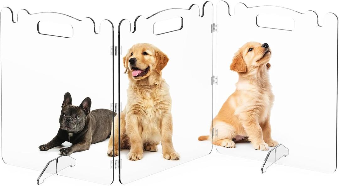 Clear Acrylic Pet Dog Gate - Folding Transparent Gates for Small Dogs Pets - Freestanding Foldable Tall Puppy Doggy Fence Door for Inside Indoor House Doorways Room Divider Barrier