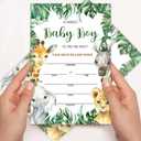 7 x Baby Shower Invitations for boy, Jungle Animals Fill In Invites Cards wih Envelopes, Wooden, Set of 25. (Green2)
