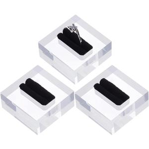 FINGERINSPIRE 3Pcs Clear Acrylic Ring Display Stand with Black Velvet Square Transparent Ring Display Holder Ring Storage for Store Showcase and Home Jewelry Organize 1.6x1.6x0.8 inch