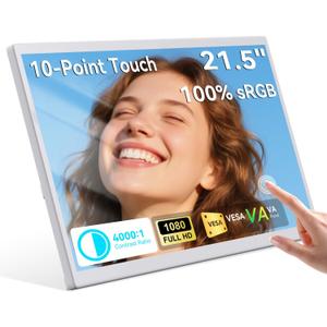 Prechen 21.5 Inch Portable Touchscreen Monitor, 1080P Computer Touch Screen w/VESA Stand Touch PC Display, 75Hz, Multi-Touch Monitor, DC HDMI & USBC for Phones PC Phone Business,White