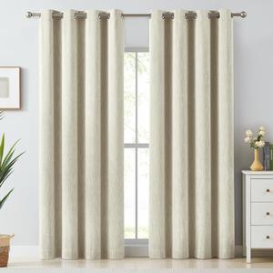 Melodieux Elegant Cotton Room Darkening Curtains for Living Room Bedroom Thermal Insulated Privacy Grommet Window Curtain Panels, 52 by 84 Inch, Natural Beige(1 Panel