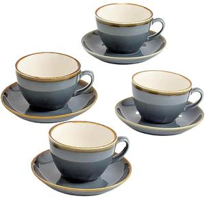 SHUER Ceramic Cappuccino Cup , 11.2 OZ Cups and Saucers Set,Coffee Mocha Cup Sets,Black Coffee Cups and Glaze Americano Mug Great for Party and Low Tea Time (Blue 320ml)