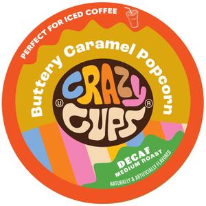 Crazy Cups Flavored Decaf Coffee Pods, Decaffeinated Buttery Caramel Popcorn Coffee Pods for K Cup Keurig Machines, Brew Hot or Iced 22 Count