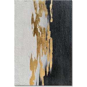 Hand-Painted Black and White Texture Abstract Art Modern Minimalist Home Office Wall Decoration Painting 36x24 inches (Eft181)