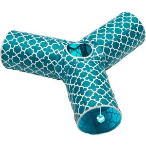 Cat Tunnel - Collapsible 3 Way Quatrefoil Play Toy - Tube Fun for Rabbits, Kittens, and Dogs - Quatrefoil Teal/White