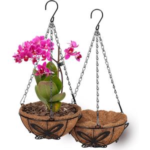 QCQHDU 2 Pack 8 inch Metal Hanging Orchid Baskets for Plants Outdoor, Hanging Orchid Planter Basket with Coco Liners, Orchid Pots with Holes for Garden, Patio, Deck, Porch Plants(Butterfly)
