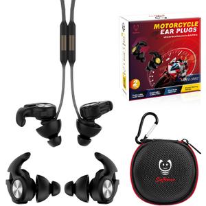 Motorcycle Ear Plugs with Magnetic String, Wind Noise Reduction Keep Comms Clear & Comfort Under Helmet, Reusable Earplugs for Motorbike, Touring, Racing, Riding - 2 Sizes Hearing Protection, 27dB (Black+sliver)