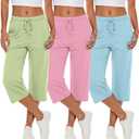 Neer 3 Pack Women's Capri Pants, Wide Leg Basic Sweatpants Lounge Loose Fit Casual Drawstring Yoga Capris with Pockets (XX-Large, Baby Blue, Light Pink, Fruit Green)