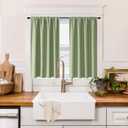 RYB HOME 100% Blackout Short Curtains for Small Window, Thermal Insulated Total Room Darkening Noise Reducing Curtains for Kitchen Bathroom Basement, 42 inches Wide by 36 inches Long, Sage Green