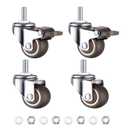 WANLIAN M6 Caster Wheels 1 Inch Threaded Stem Casters Set of 4 Heavy Duty Swivel Rolling Wheels 2 with Brakes, TPE Rubber Small Screw Caster Wheels for Furniture Cart Standing Desk Wire Shelving