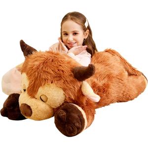 IKASA Giant Scottish Highland Cow Stuffed Animal Plush Toy,Large Big Jumbo Soft Toys,33" Huge Size Cute Fluffy Fat Plushie,Gifts for Kids