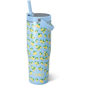 Swig Life 30oz Leak Proof To-Go Tumbler, 30oz Leak Proof Water Bottle with Handle and Straw, Large Insulated Tumblers, Cup Holder Friendly Travel Mug, Reusable Leakproof Water Bottle (Lemon Meringue)