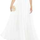 v28 Women Full/Ankle Length Elastic Pleated Retro Maxi Chiffon Long Skirt (White) XL 