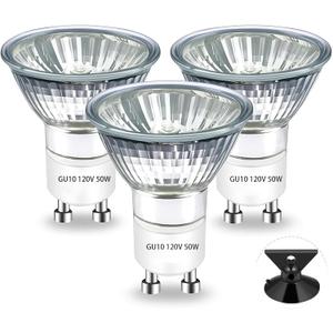 GU10 Halogen Light Bulbs for Range Hood & Stove - 50W Equivalent, 550 Lumens, Warm White 3000K, Dimmable, IP65 Waterproof - Pack of 3, Kitchen Appliance Replacement Bulbs