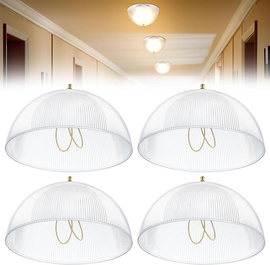 4 Pack Clip On Lamp Shade, 8" DIA x 4 1/4" Height Light Cover for A Type Bulb, Lamp Cover for Deco Exposed Bare Bulb Fixture, Acrylic Dome Clip on Standard Shades for Home Bathroom Office