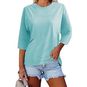 Dailiup Women's Casual 3/4 Sleeve T-Shirts Loose Round Neck Cute Tunic Tops Basic Tees Blouses Size S 2 pack