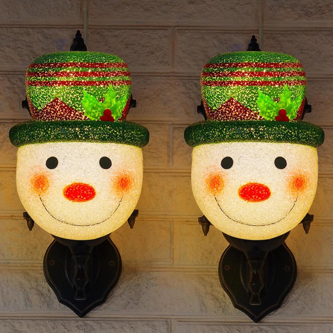 2PCS Christmas Snowman Porch Light Covers for Porch, Garage, Large Light Fixtures, Christmas Outdoor Decorations, Xmas Snowman Lamp Post Covers