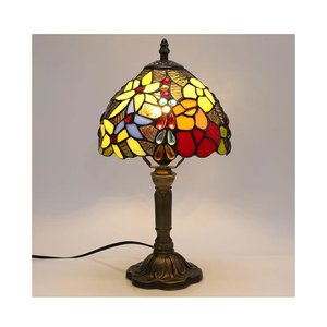 Tiffany Small Table Lamp 3 Color Temperatures Rose and Beads Stained Glass Bedside Nightstand Table Lamps for Bedroom,Living Room,Home Office Reading Desk Lamp+LED Bulb 8X8X15 Inch