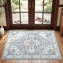 Jinchan Oriental 3x5 Area Rugs for Entryway - Machine Washable Non-Slip Doormat Ultra-Thin Low-Pile Vintage Floral Distressed Accent Rug for Entrance Bedroom Kitchen Living Room3x5ft, Grey/Blue