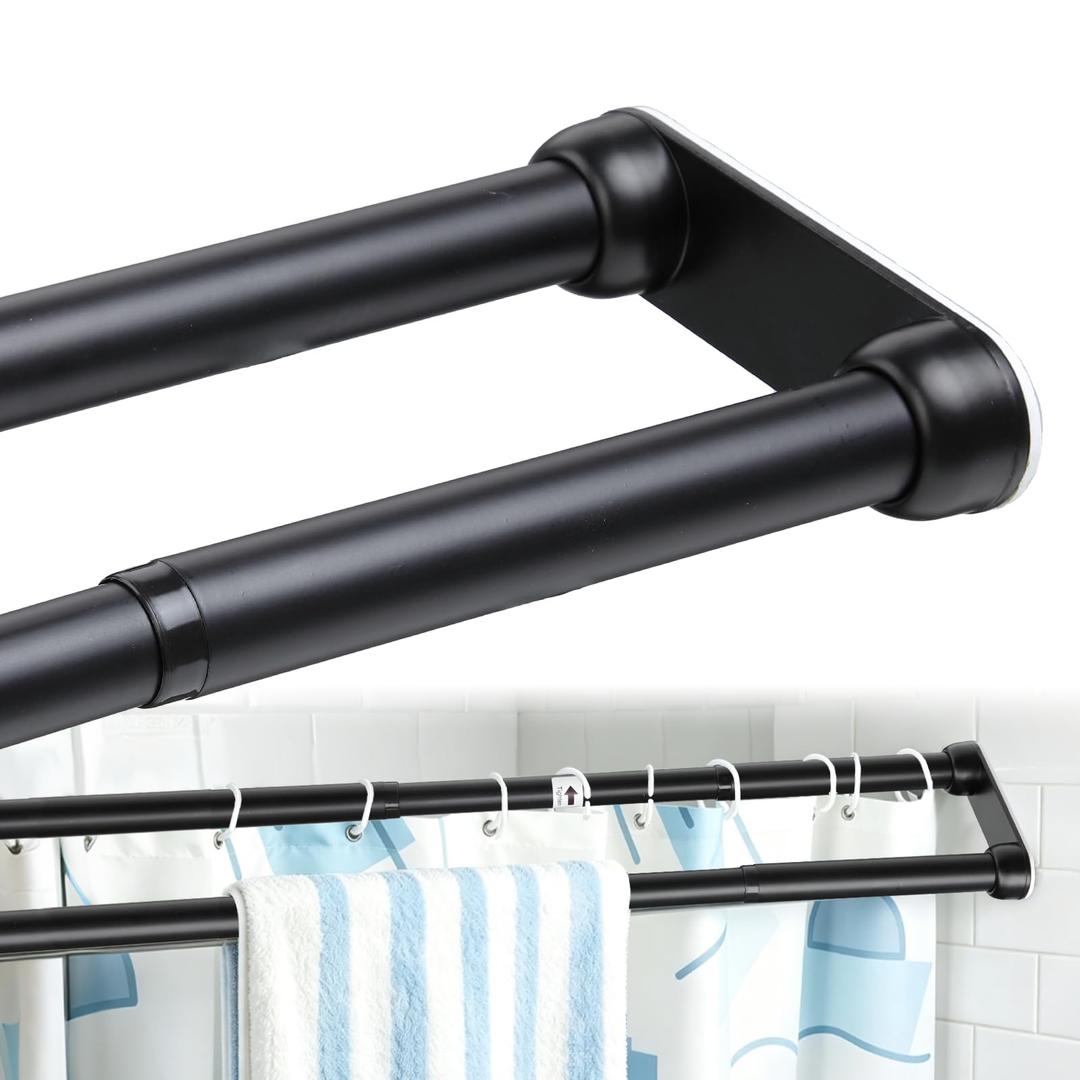 51.4"-87" Tension Double Shower Curtain Rod, No Drilling & Size Adjustable