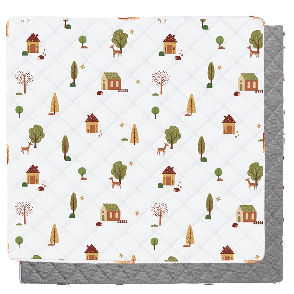 Bunnikins & Clover Baby Play Mat for Floor, 50" x 50" Thicken Soft Baby Play Mat, Foldable and Non Slip One-Piece Crawling Mat, Machine Washable Foam Play Mat for Baby, Toddlers Infants, Tummy Time