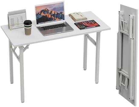 TEMI Small Computer Desk Folding Table - 43.3" Foldable Office Desk, No Assembly, Perfect for Small Spaces in Bedroom, Dorm, or Apartment, Portable Mini Desk or Study Table with Compact Design, White