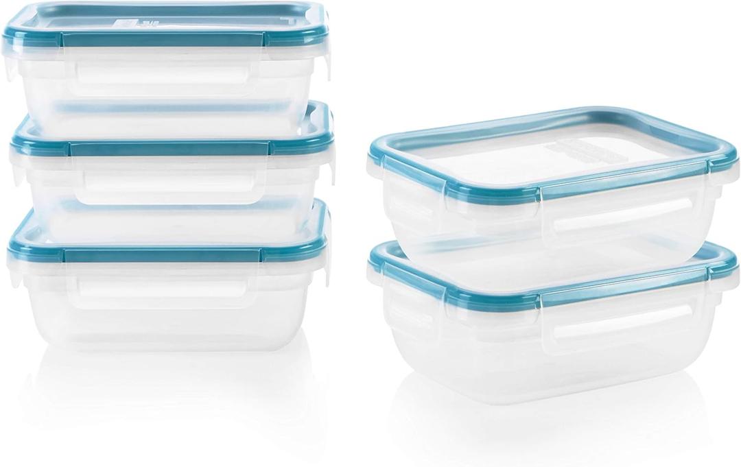Snapware Total Solution 5-Pack (3-Cup) Plastic Food Storage Containers Set, Leakproof & Airtight Locking Lids Rectangular Tupperware, Non-Toxic BPA-Free Lids, Microwave Dishwasher Freezer Safe (10 PC Set)