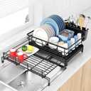 Large Dish Drying Rack,Extendable Dish Rack with Cutlery Holder, Anti-Rust Black Dish Racks for Kitchen Counter,Dish Drainers for Kitchen Sink,Over The Sink Drying Rack Kitchen