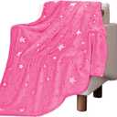 REXEO Glow in the Dark Pink Star Blanket for Girls, Soft Fleece Pink Blanket for Kids Toddlers Teens, Cute Bedroom Decor Throw, Birthday Gifts for Girls Age 3-12, 50"x60"