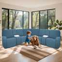 ROFASVCO 100% Waterproof Sectional Recliner Couch Covers for Reclining Couch L Shaped Corner Sectional Sofa Cover Jacquard Stretch L Shape Recliner Slipcovers (5 Seater 1 Console Cover, Lake Blue)